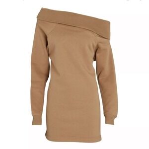 Marissa Webb One Shoulder Mini Sweatshirt Dress light mocha Revolve xs
